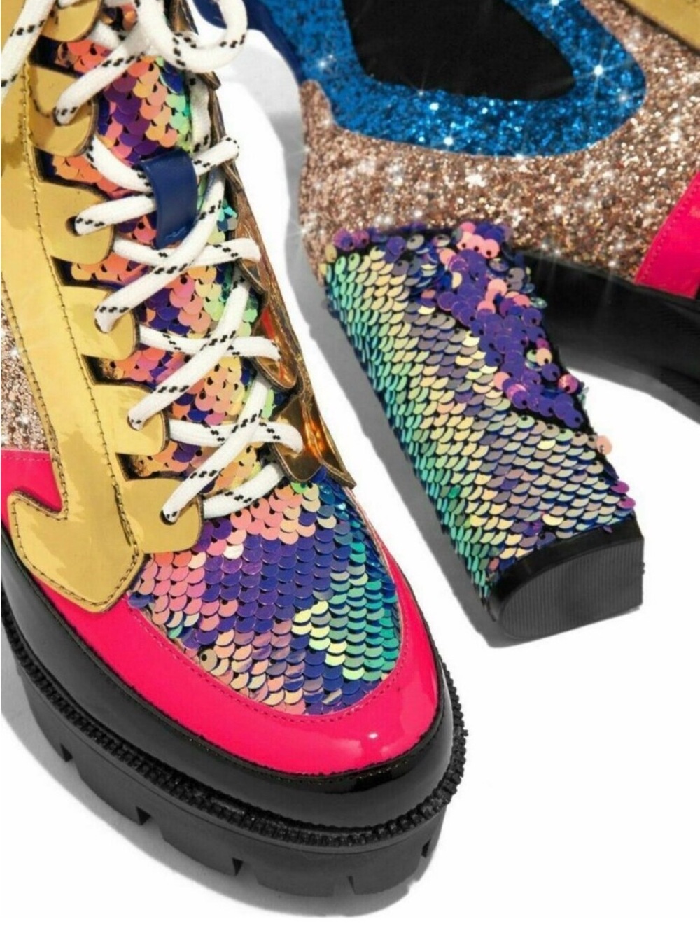 🧜♀️🧜♀️BOGOHO🧜♀️🧜♀️Cape Robbin Glitter Lace Up Platform Mermaid Boots-7.5 - Picture 2 of 8